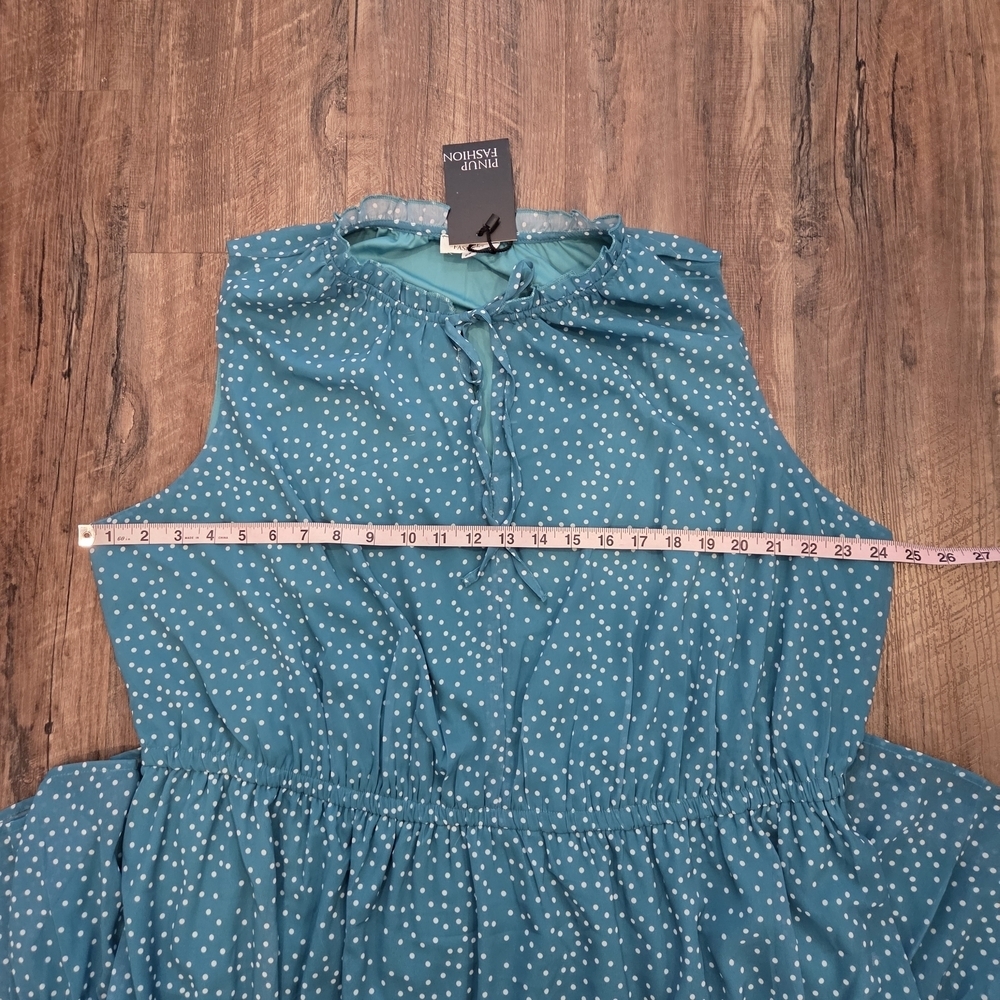 Pinup Fashion Teal Polka Dot Sleeveless Midi Dress Size 22 Ruffle - Picture 12 of 15